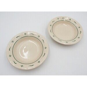 Longaberger Pottery Woven Traditions 8 Inch Rim Soup Bowl Heritage Green Set/2